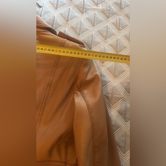 Vintage Y2K Zara Tan Leather Jacket Tailored Fit Hip Length - Picture 10 of 12